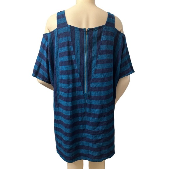 Soft Surroundings Cold Shoulder Top Women’s Size Large Linen Blend Blue - Picture 3 of 7